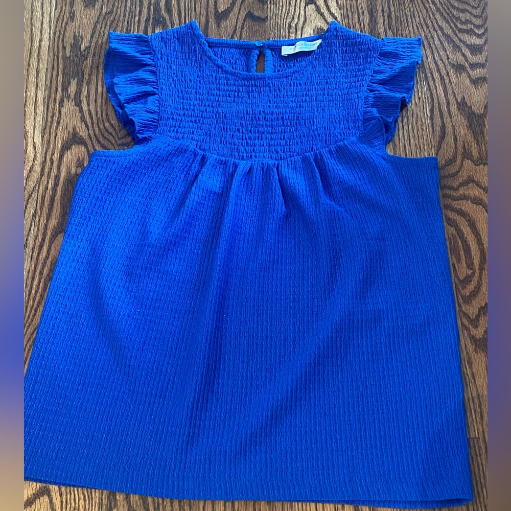 Blue flutter sleeve top